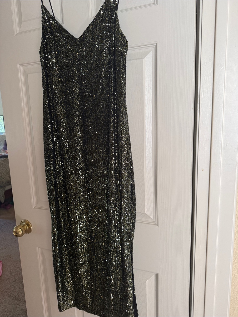 Topshop Dark Green Sequin Midi Dress - Picture 3 of 10